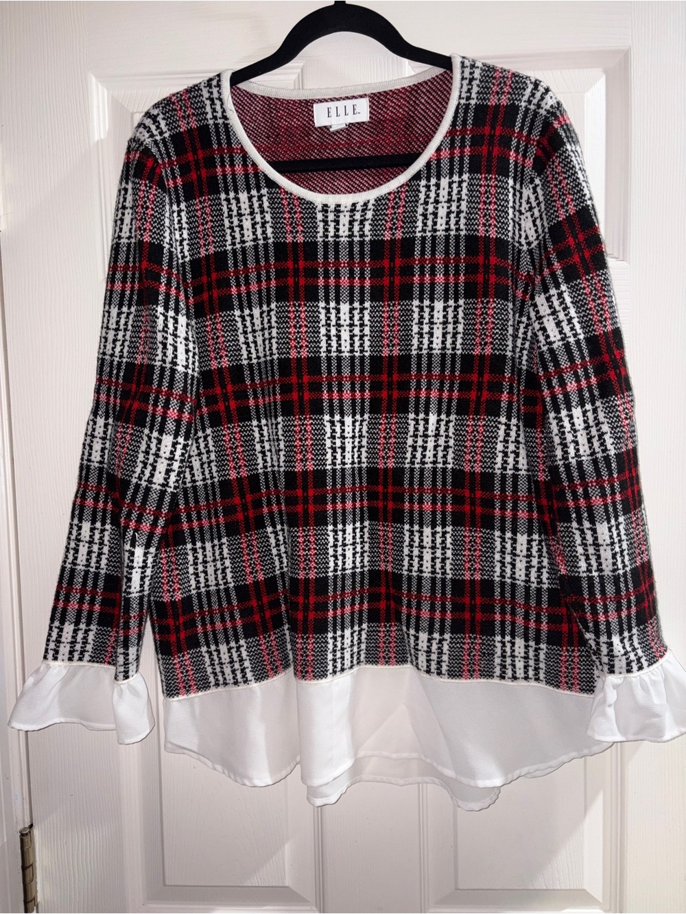 Elle Red Black White Plaid Tunic with Chiffon Hem